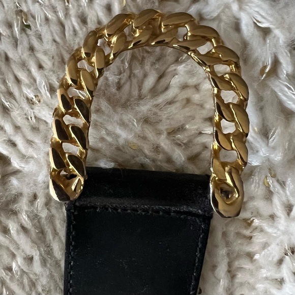 Vintage GORBANI Genuine Leather GOLD CURB CHAIN LOOK Elegant BLACK BELT M - Picture 5 of 16